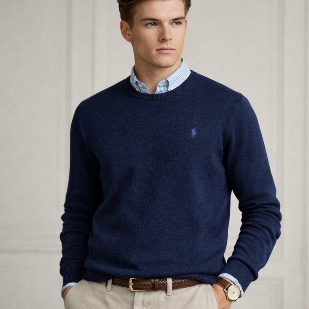 Polo RALPH LAUREN Pima Cotton Crew Sweater Navy with Blue Pony Size XXL
